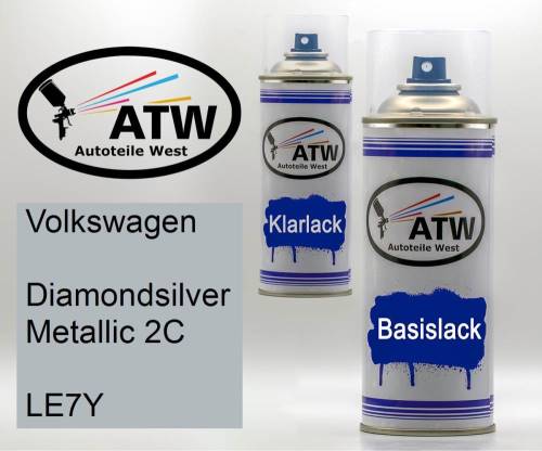 Volkswagen, Diamondsilver Metallic 2C, LE7Y: 400ml Sprühdose + 400ml Klarlack - Set, von ATW Autoteile West.